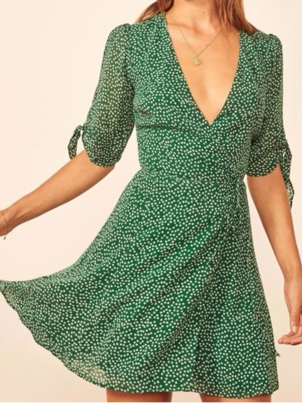 Reformation Sammy Wrap Dress Green Printed Mini
